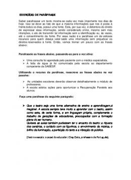 EXERCÍCIO DE PARÁFRASE